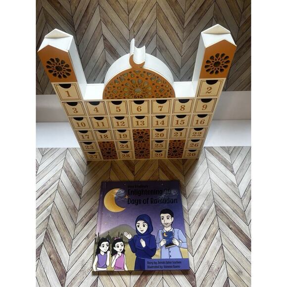 Ramadan Wooden Countdown LED Calendar Mosque Advent Calendar Decor & Kids Book - Picture 2 of 11